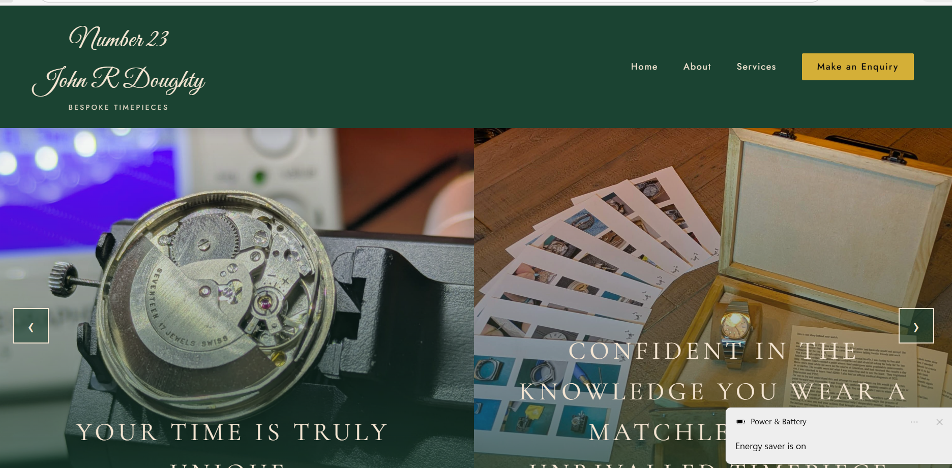 Number23 luxury watch e-commerce website showcasing bespoke handmade timepieces with elegant product display designed by WebCodeCraft